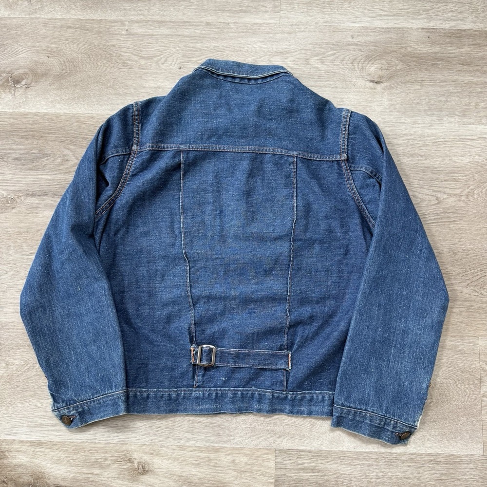 Vintage 1940s Dickies Type 1 Denim Jacket Buckle Back Cinch Selvedge Dark Sz 38 - Picture 2 of 9